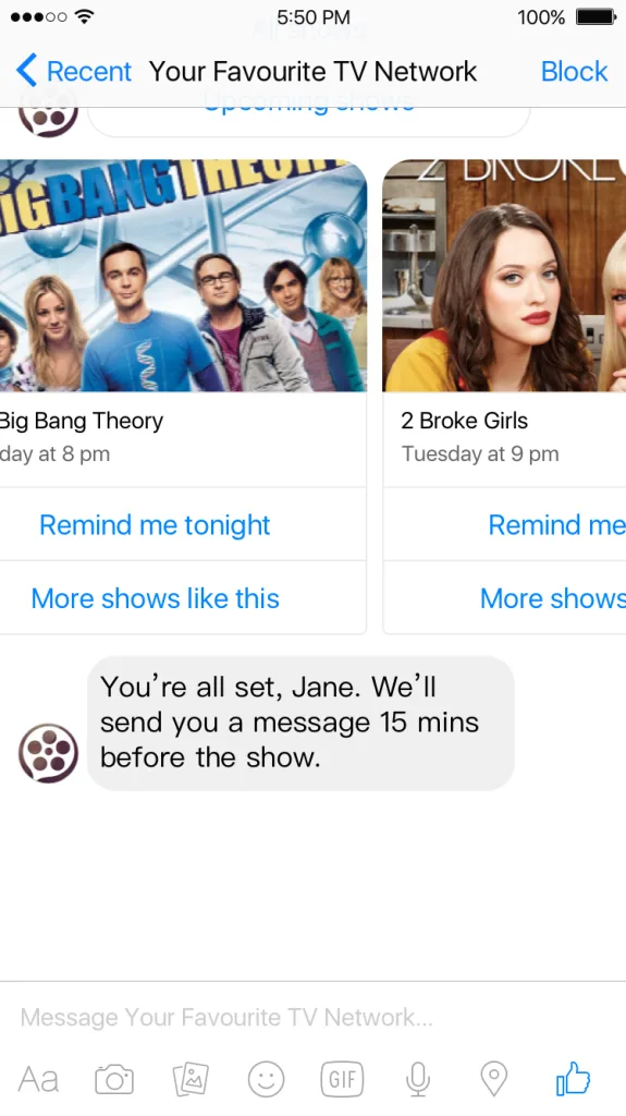 Facebook Messenger TV Bot Screenshot 2