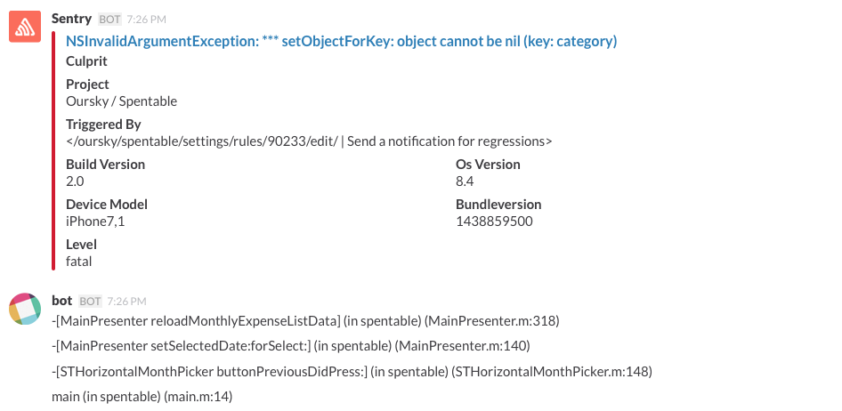 De-symbolized stacktrace pushed in Slack channel
