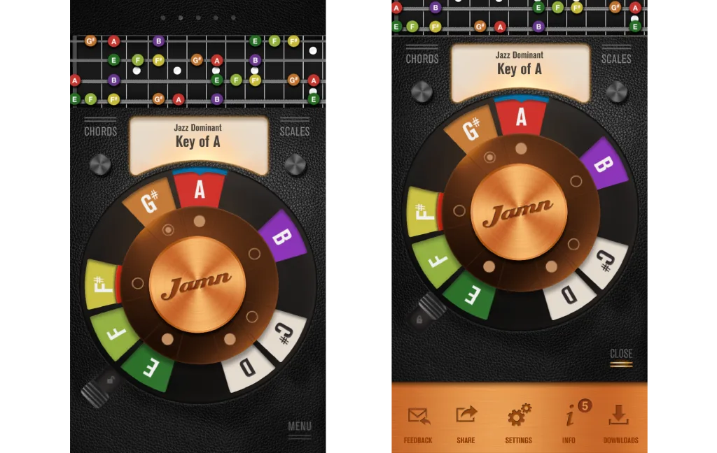 Today's Jamn with an interface illustrating how to play a chord