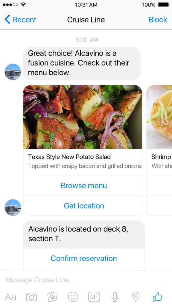 Facebook Messenger Cruise Line Bot Screenshot 2